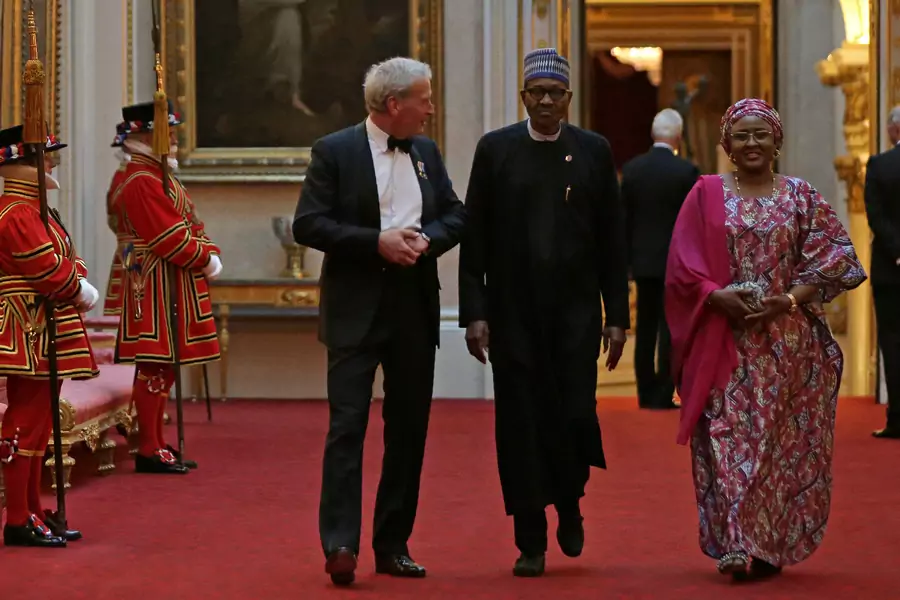 Nigeria's President Muhammadu Buhari arrives to attend The Queen's Dinner during The Commonwealth Heads of Government Meeting (CHOGM), at Buckingham Palace in London on April 19, 2018. 