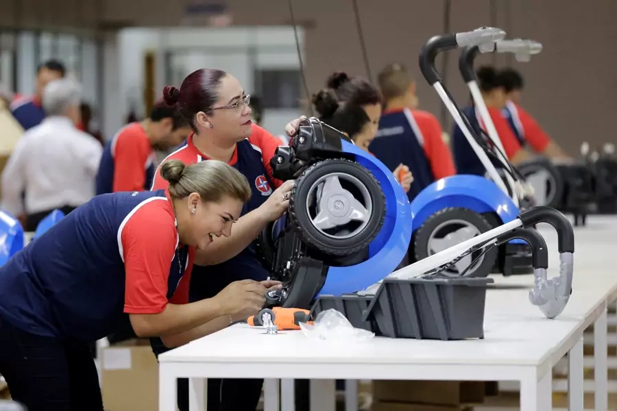 Workers assemble riding toys of Brazilian toymaker Estrela at a factory in Hernandarias, Paraguay February 7, 2017. 