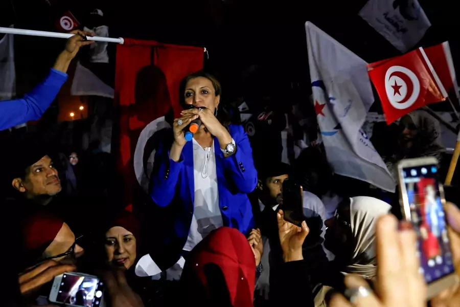 Souad Abderrahim, a candidate of the Islamist Ennahda party, addresses supporters.