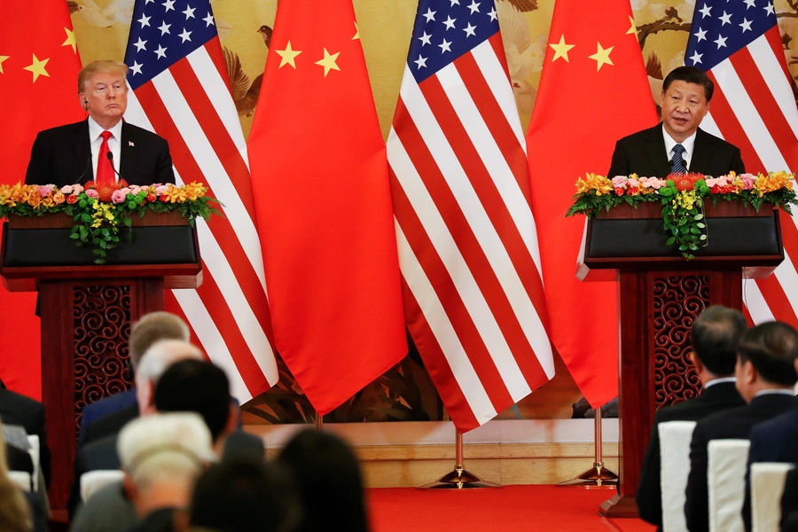 U.S. President Donald Trump and China's President Xi Jinping make joint statements at the Great Hall of the People in Beijing, China, November 9, 2017