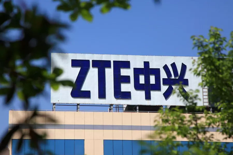The logo of China's ZTE Corp is seen on a building in Nanjing, Jiangsu province on April 19, 2018.