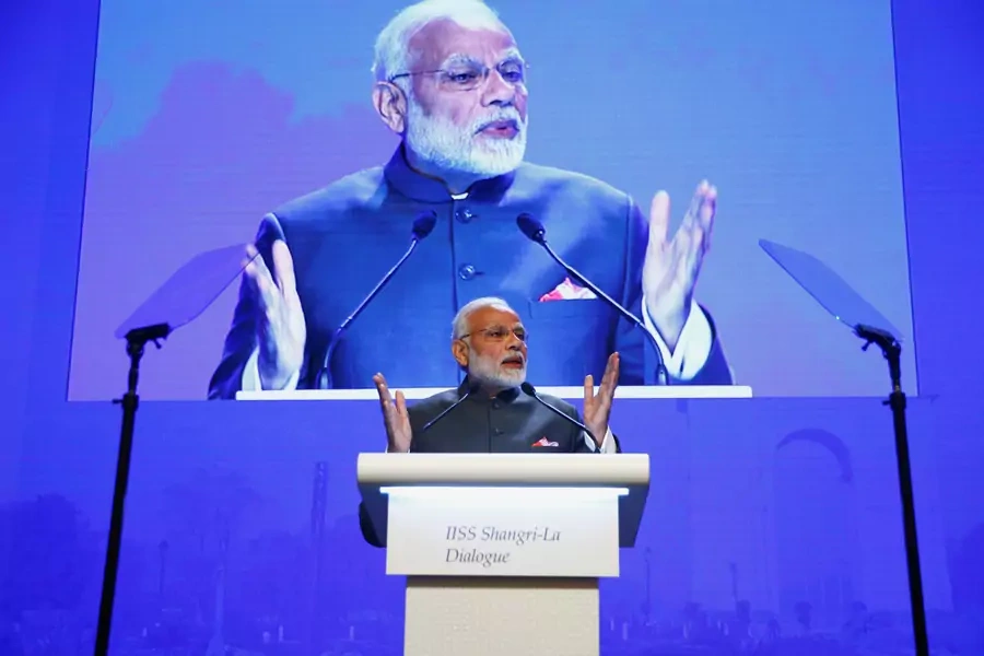 India's Prime Minister Narendra Modi delivers the keynote address at the IISS Shangri-la Dialogue in Singapore June 1, 2018.