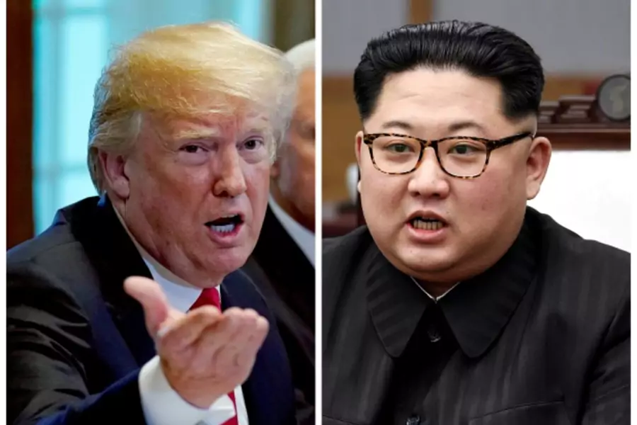 A combination photo shows U.S. President Donald Trump and North Korea leader Kim Jong Un in Washignton, DC, U.S. May 17, 2018 and in Panmunjom, South Korea, April 27, 2018.