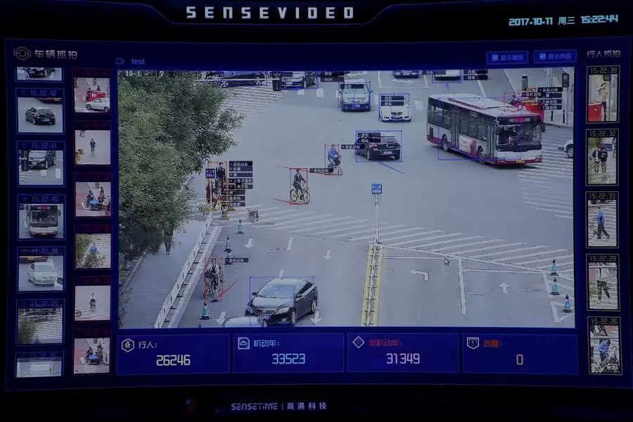 SenseTime surveillance software identifying details about people and vehicles runs as a demonstration at the company's office in Beijing, China on October 11, 2017.