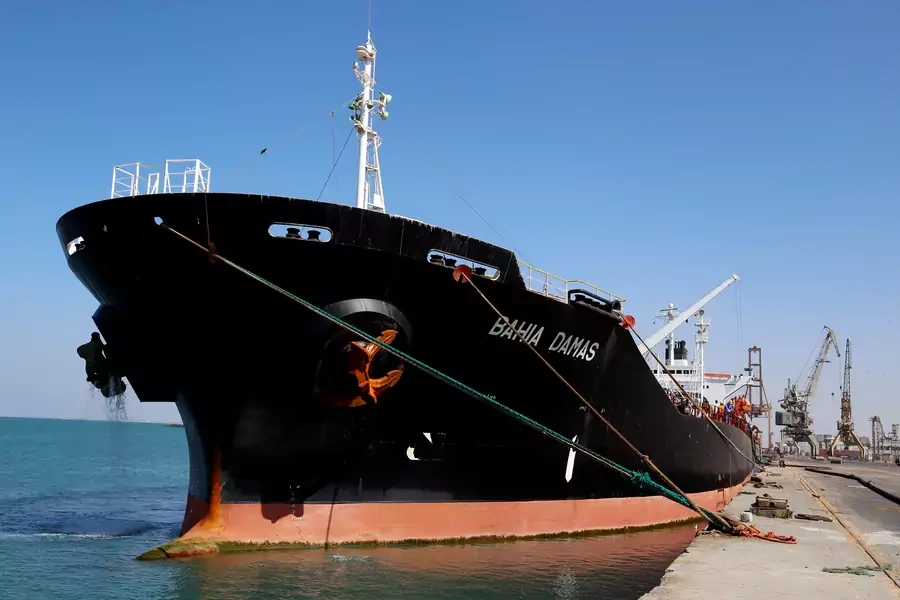 Fuel tanker Bahia Damas is docked to unload its shipment of fuel at the Red Sea port of Hodeida, Yemen December 24, 2017.