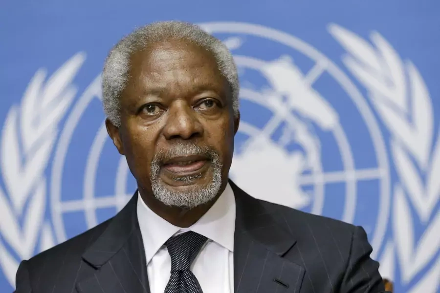 Former Secretary-General Kofi Annan addresses a news conference at the United Nations in Geneva on August 2, 2012.