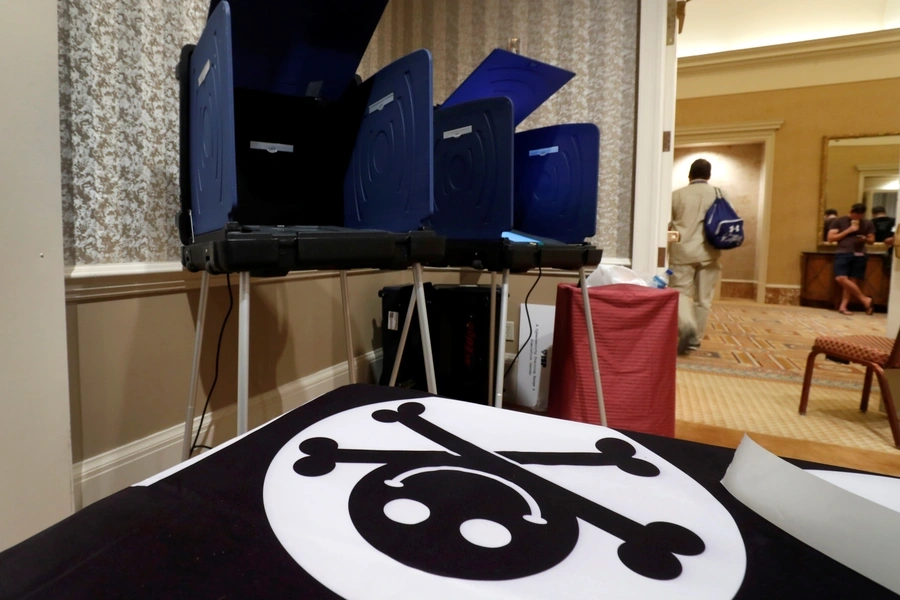 Voting machines are displayed in a Voting Machine Hacking Village during the Def Con hacker convention in Las Vegas, Nevada, U.S. on July 29, 2017.