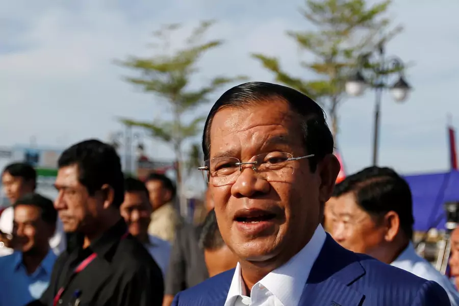 Cambodia's Prime Minister Hun Sen attends an inauguration of a new boat terminal in Phnom Penh, Cambodia, on August 1, 2018.