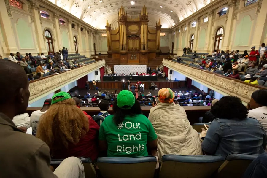 People listen from the gallery as the Constitutional Review Committee hold public hearings regarding expropriation of land without compensation in Pietermaritzburg, South Africa July 20, 2018.