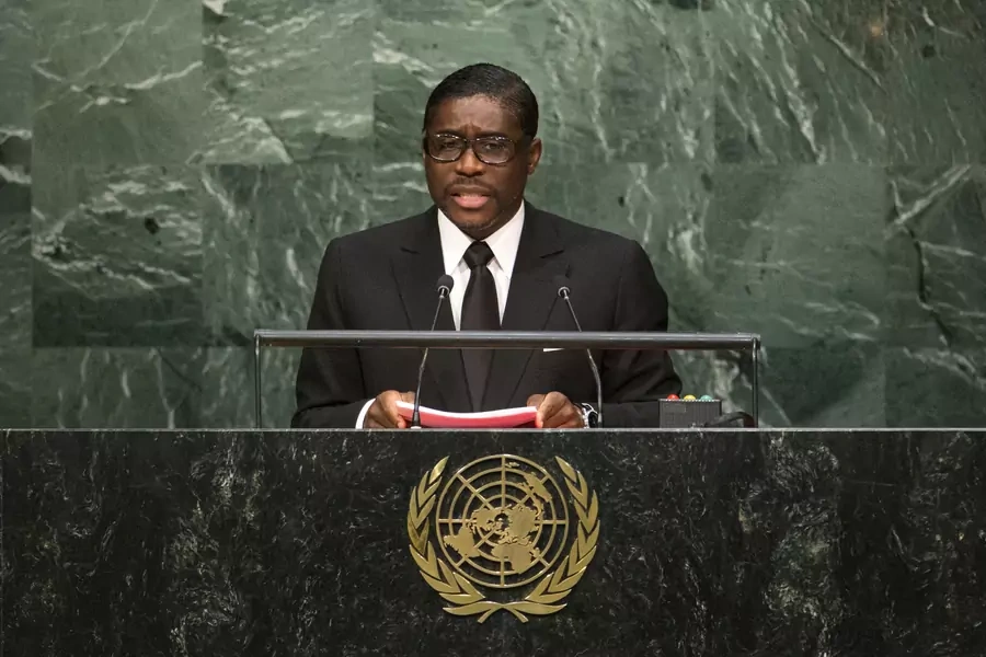 Equatorial Guinea's Second Vice-President Teodoro Nguema Obiang Mangue addresses attendees during the 70th session of the United Nations General Assembly at the UN Headquarters in New York, September 30, 2015.