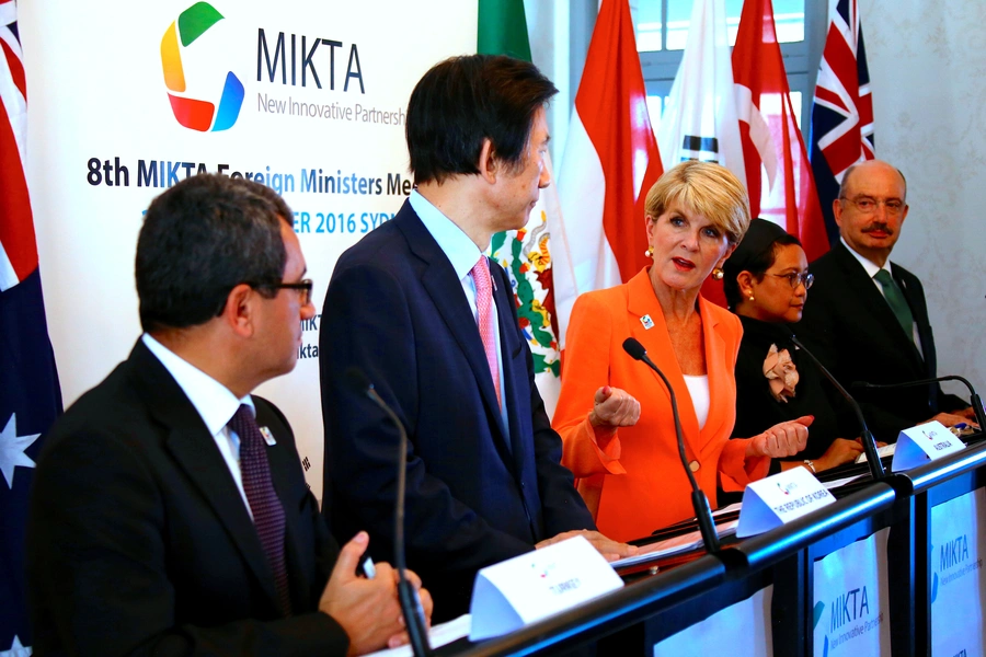 Australia's Foreign Minister Julie Bishop talks during a media conference after holding the 8th foreign minister's meeting known as MIKTA (Mexico, Indonesia, South Korea, Turkey and Australia) in Sydney, Australia.