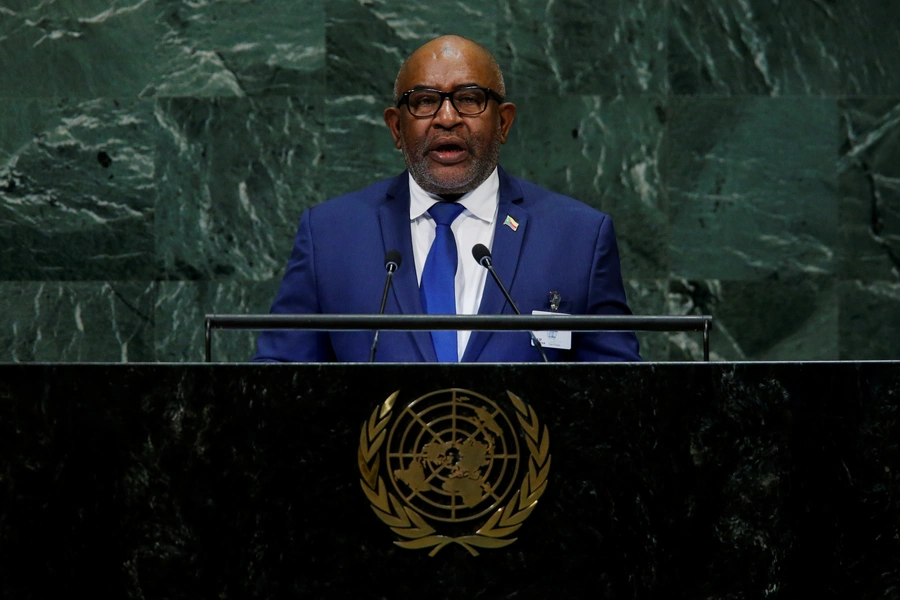 Comoros President Azali Assoumani addresses the 73rd session of the United Nations General Assembly at UN headquarters in New York on September 27, 2018.