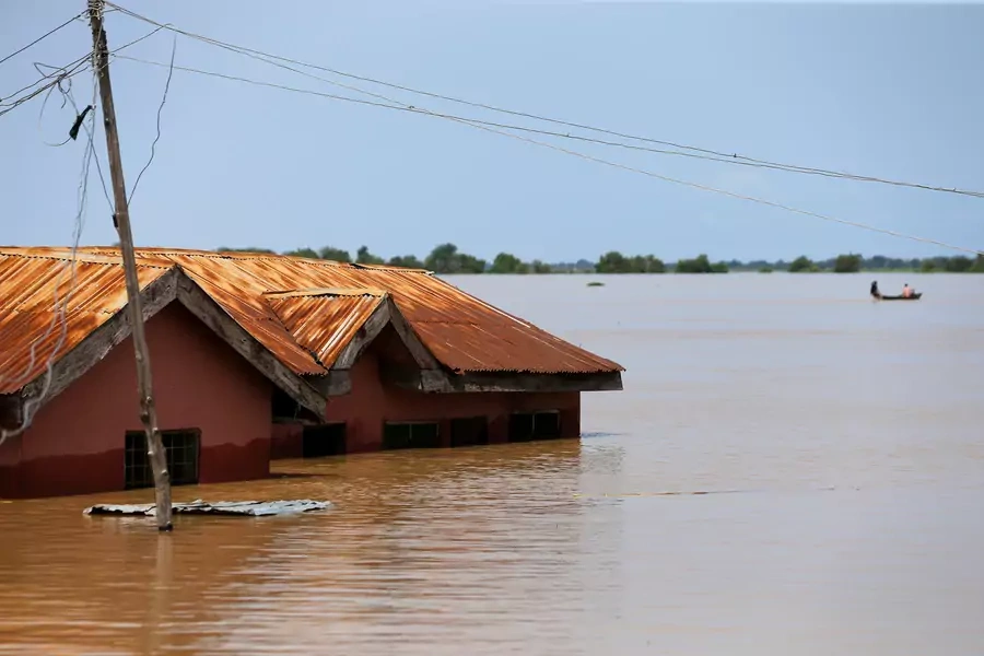 A house partially submerged in flood waters is pictured in Lokoja city, Kogi State, Nigeria on September 17, 2018. 