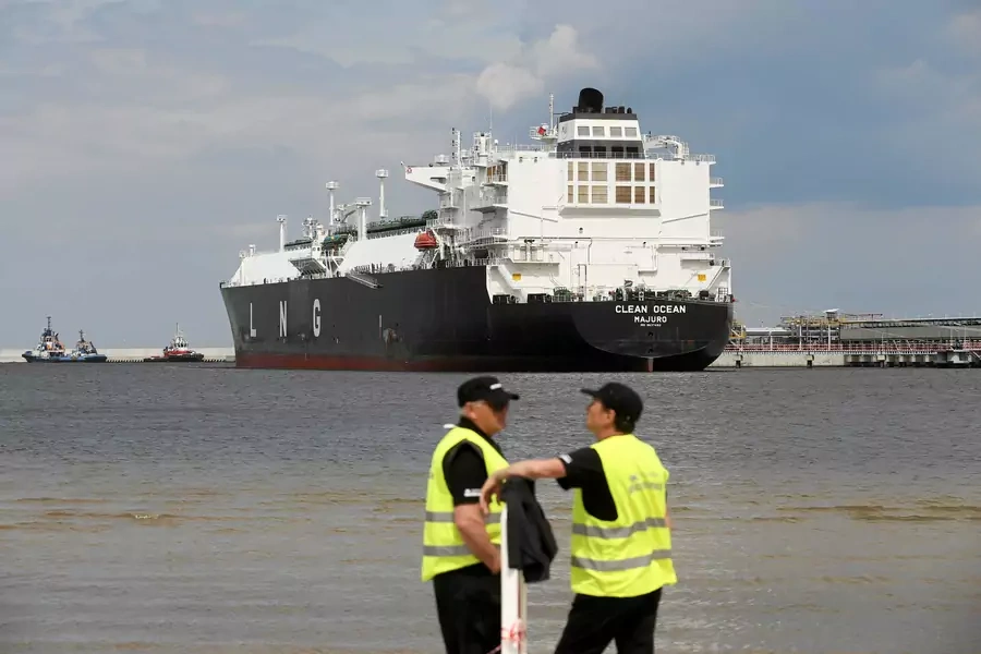 The LNG tanker "Clean Ocean" is pictured during the first U.S. delivery of liquefied natural gas to LNG terminal in Swinoujscie, Poland June 8, 2017. 