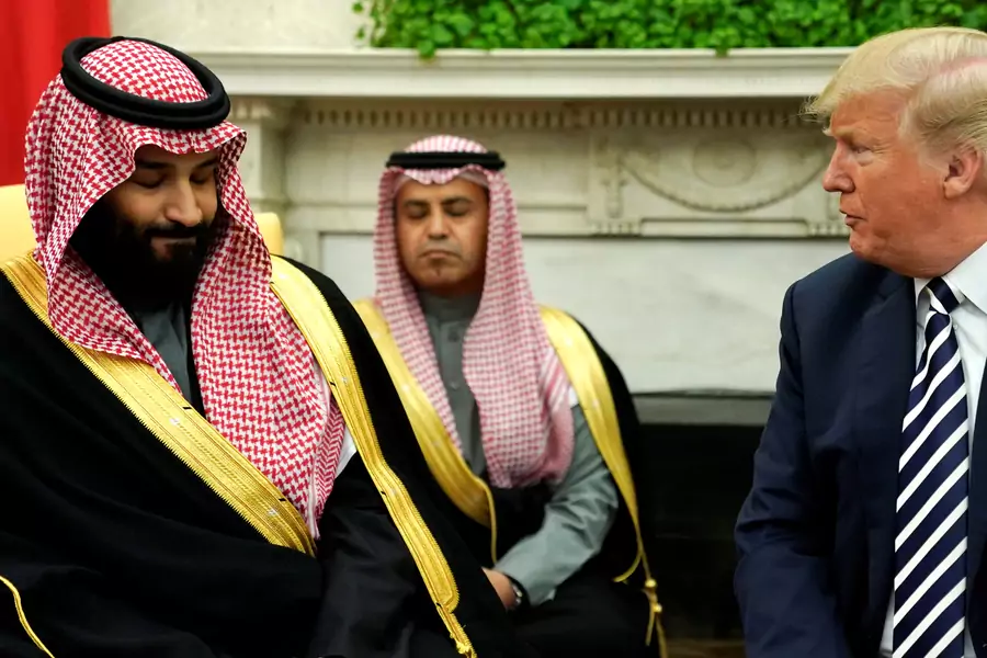 U.S. President Donald Trump delivers remarks as he welcomes Saudi Arabia's Crown Prince Mohammed bin Salman in the Oval Office at the White House in Washington, U.S. March 20, 2018.
