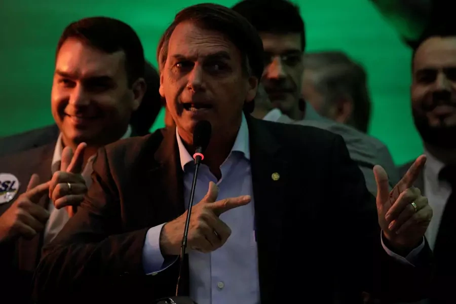 Jair Bolsonaro gestures during the national convention of the Party for Socialism and Liberation (PSL) in Rio de Janeiro, Brazil on July 22, 2018.