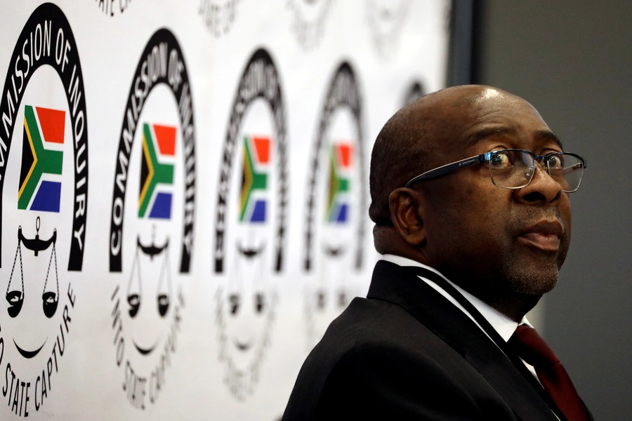 South Africa's Finance Minister Nhlanhla Nene looks on ahead of the Judicial Commission of Inquiry probing state capture in Johannesburg, South Africa on October 3, 2018. He resigned the following week.