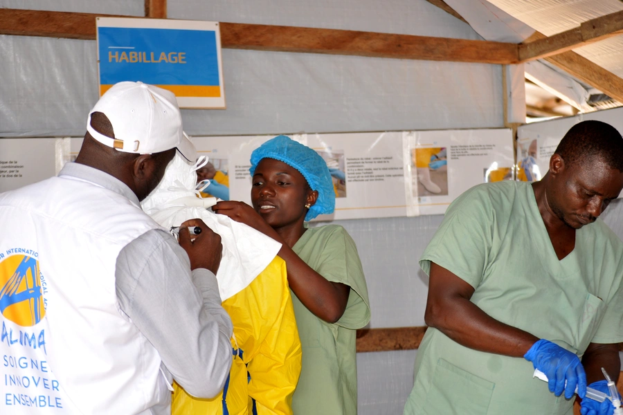 Medical team wear protective suits as they prepare to administer Ebola patient care at The Alliance for International Medical Action (ALIMA) treatment center in Beni, North Kivu province of Democratic Republic of Congo, on September 6, 2018.