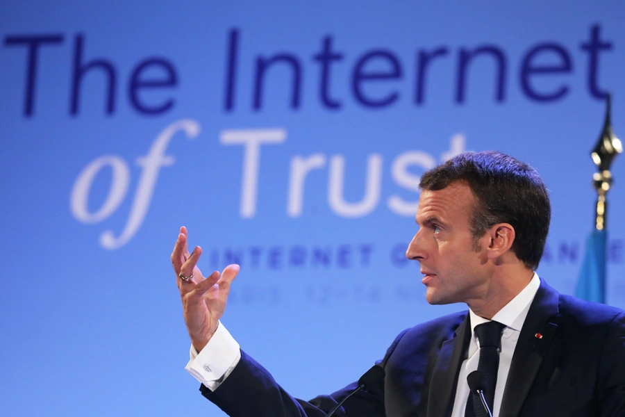 French President Emmanuel Macron delivers a speech during the opening session of the Internet Governance Forum (IGF) at the UNESCO headquarters in Paris, France November 12, 2018.