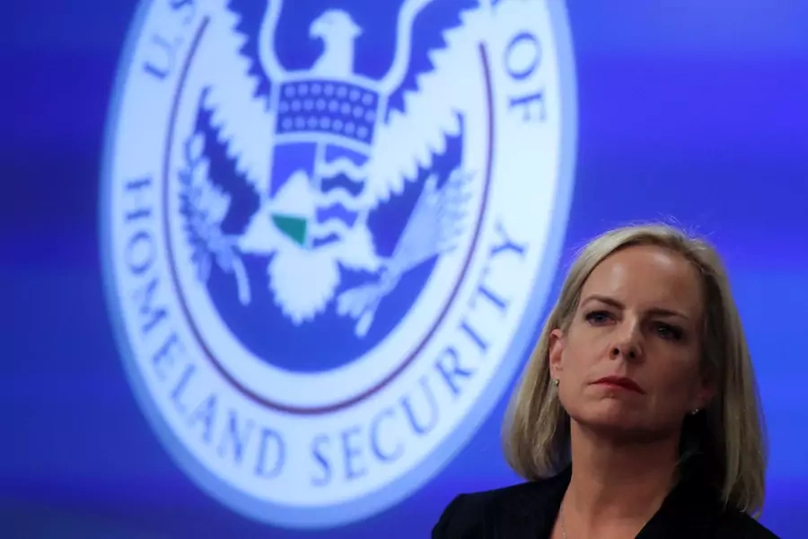 Secretary of Homeland Security Kirstjen Nielsen visits the Department of Homeland Security's Election Operations Center and National Cybersecurity and Communications Integration Center on November 6, 2018. 