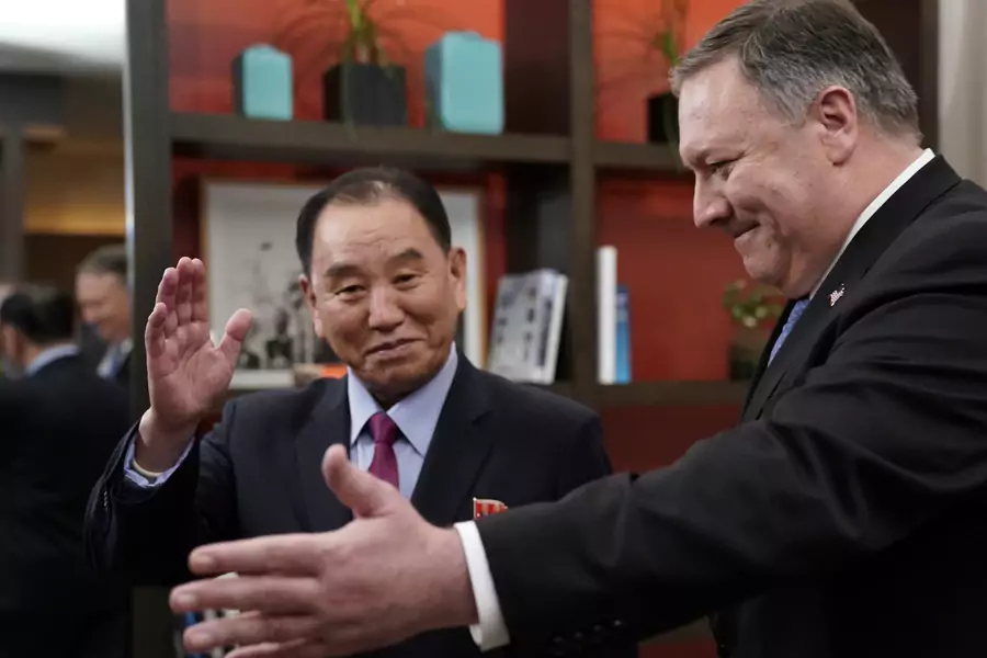 U.S. Secretary of State Mike Pompeo stands with Vice Chairman of the North Korean Workers' Party Committee Kim Yong-chol, North Korea's lead negotiator in nuclear diplomacy with the United States on January 18, 2019.