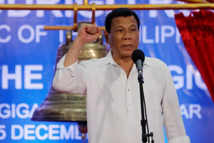 President Rodrigo Duterte speaks during a ceremony marking the return of the three Balangiga bells taken by the U.S. military as war booty 117 years ago, at Balangiga, Eastern Samar in central Philippines December 15, 2018.