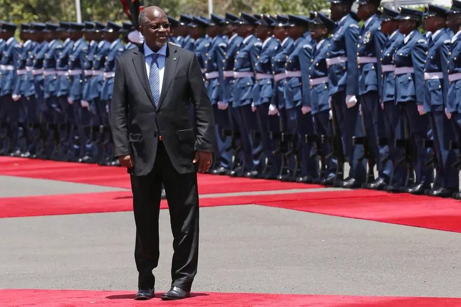 Tanzania's President John Magufuli leaves after inspecting a guard of honour during his official visit to Nairobi, Kenya.