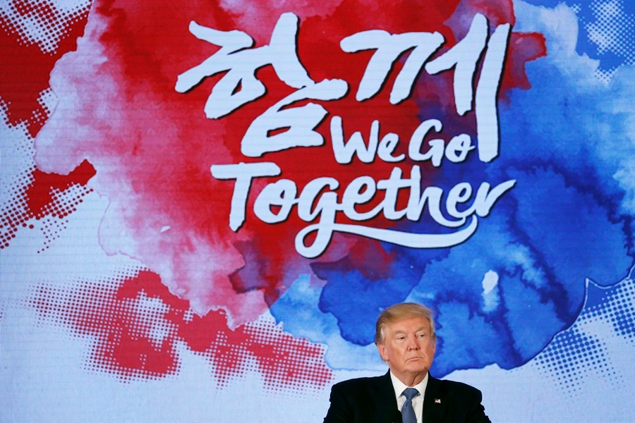 U.S. President Donald Trump attends a dinner hosted by South Korea's President Moon Jae-in at the Blue House in Seoul, South Korea on November 7, 2017. 