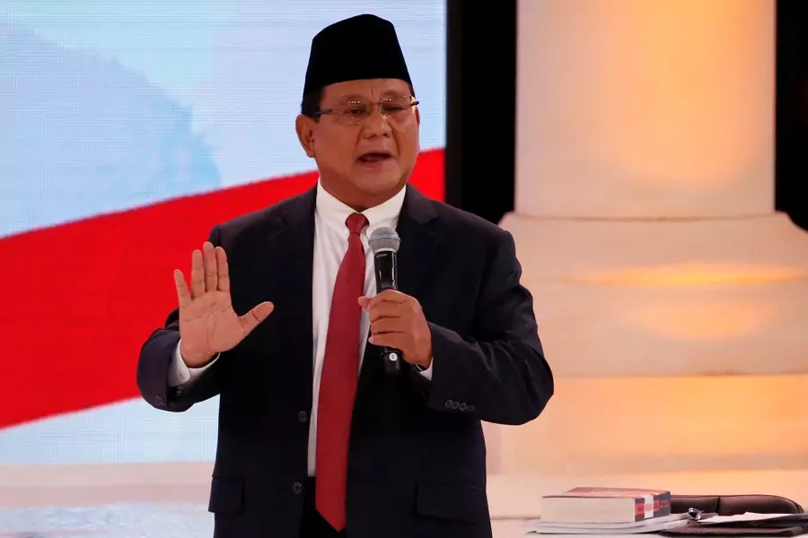 Indonesia's presidential candidate Prabowo Subianto gestures as he speaks during a debate with his opponent Joko Widodo (not pictured) in Jakarta, Indonesia, on February 17, 2019.