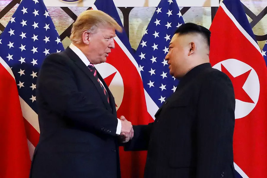 U.S. President Donald J. Trump and North Korean leader Kim Jong-un shake hands before their one-on-one meeting during the second U.S.-North Korea summit in Hanoi, Vietnam, on February 27, 2019. 