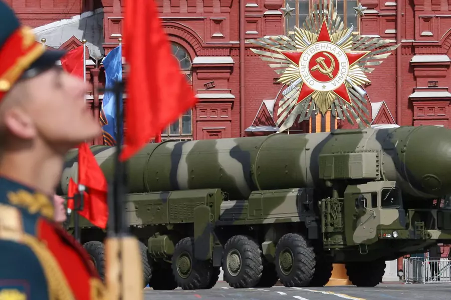 A vehicle carrying a Russian Topol-M ICBM drives across Red Square in a Victory Day Parade in Moscow on May 9, 2008.