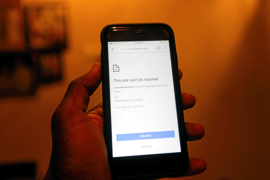 A mobile phone screen shows that Facebook page can not open after government decided to shut down social messaging networks including Facebook islandwide in Colombo, Sri Lanka March 7, 2018. 