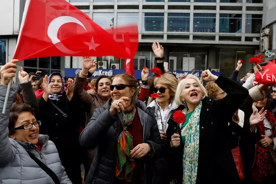 Supporters of Republican People's Party (CHP) celebrate on a main square in Ankara, Turkey, April 1, 2019