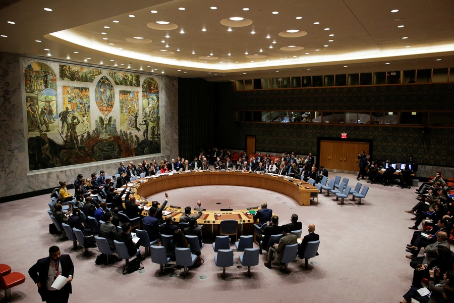 Members of the United Nations Security Council at the United Nations headquarters in New York, U.S., February 24, 2018. 