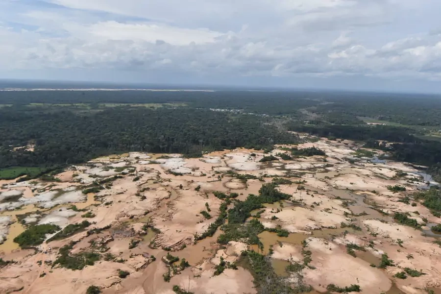 An aerial view shows a deforested area of the Amazon jungle in southeast Peru caused by illegal mining during a police operation to destroy illegal machinery and equipment used by wildcat miners in Madre de Dios, Peru, February 19, 2019. 