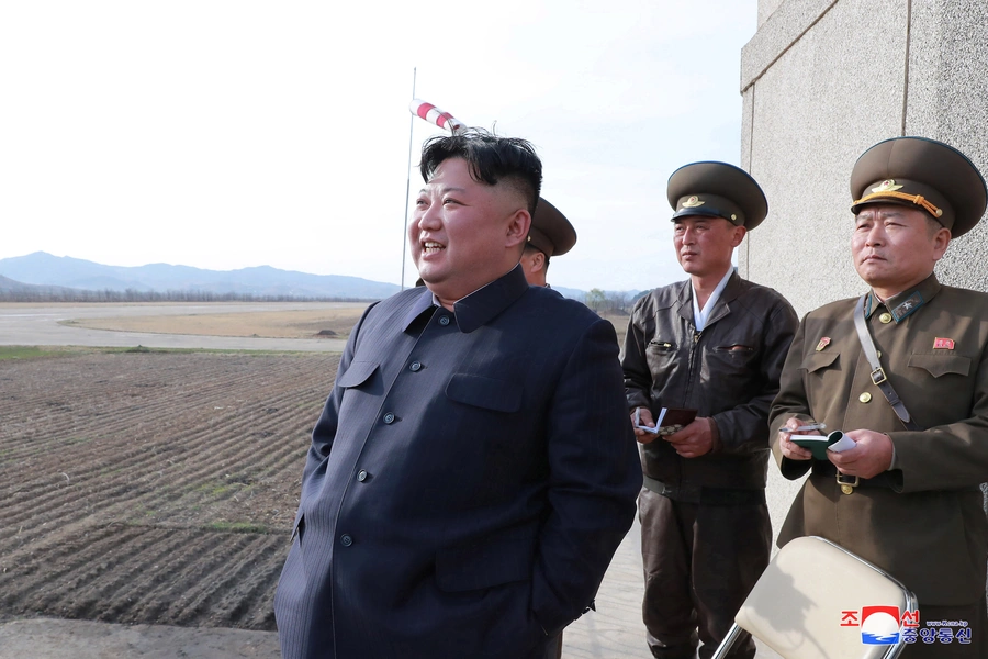 North Korean leader Kim Jong-un attends a flight training of the Korean People's Army Air Force at an undisclosed location in this April 16, 2019 photo released on April 17, 2019 by North Korea's Central News Agency (KCNA). 