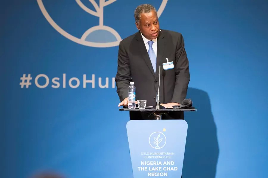 Nigeria's Foreign Affairs Minister Geoffrey Onyeama speaks at the Oslo Humanitarian Conference on Nigeria and the Lake Chad Region in Oslo, Norway, on February 24, 2017. 