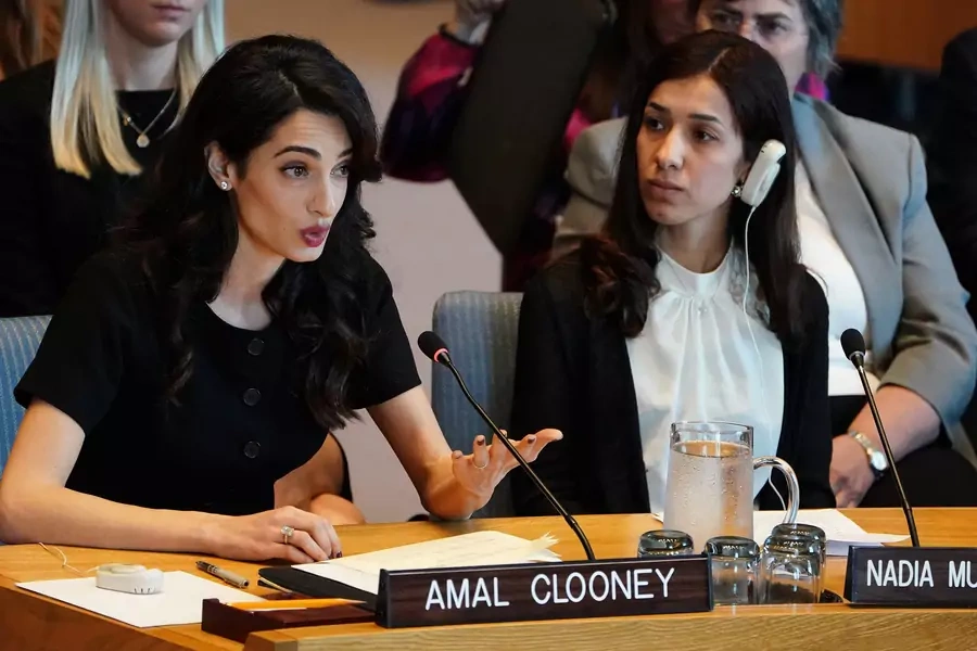 Amal Clooney and Nadia Murad at the UN Security Council, during a meeting about sexual violence in conflict. New York, United States. April 23, 2019.