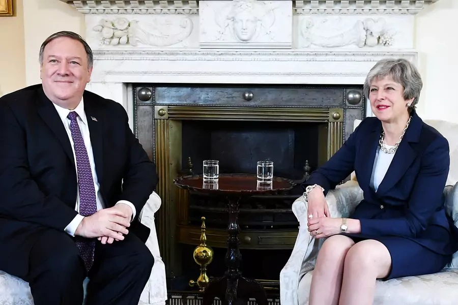 U.S. Secretary of State Mike Pompeo meets with Britain's Prime Minister Theresa May at 10 Downing Street in London, Britain May 8, 2019.
