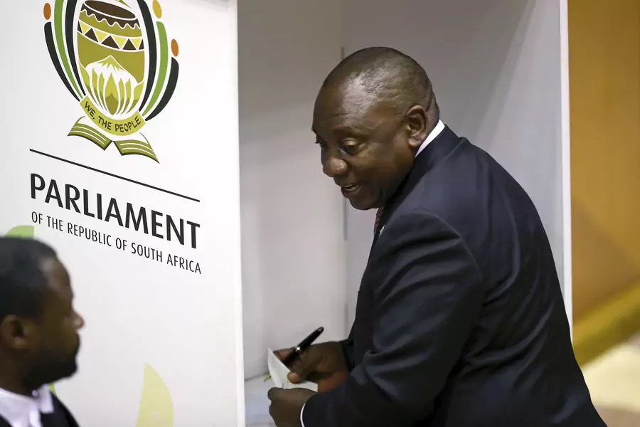 President Cyril Ramaphosa casts his vote for the speaker of the National Assembly at the parliament in Cape Town, South Africa, on May 22, 2019.