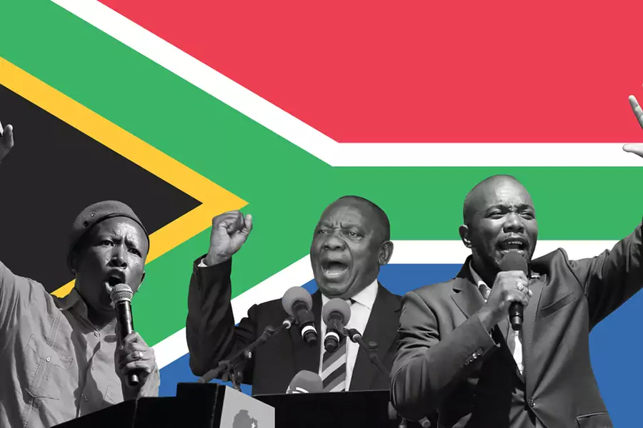 From left to right: Julius Malema, leader of the Economic Freedom Fighters, President Cyril Ramaphosa, leader of the African National Congress, and Mmusi Maimaine, leader of the Democratic Alliance.