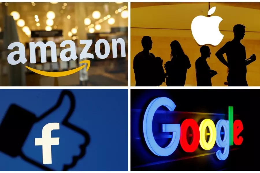 The logos of Amazon, Apple, Facebook and Google - all facing investigations from U.S. government agencies. 