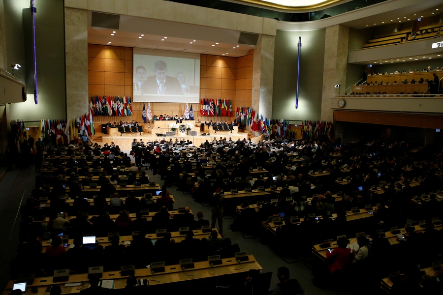 Director-General of the International Labour Organization (ILO) Guy Ryder speaks during the 108th ILO International Labour Conference at the United Nations in Geneva, Switzerland.