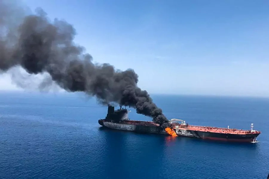 Explosions that damaged two tankers south of the Strait of Hormuz on June 13, 2019 come a month after four vessels were targeted in "sabotage attacks" off the coast of the United Arab Emirates.
