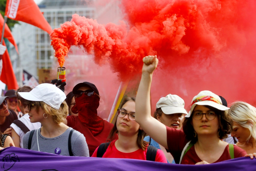 Protesters at a demonstration during the women's strike (Frauenstreik) in Zurich, Switzerland June 14, 2019.