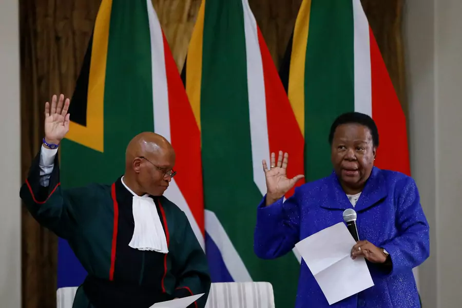 Naledi Pandor is sworn in as South Africa's Minister of International Relations by Chief Justice Mogoeng Mogoeng in Pretoria, South Africa, on May 30, 2019. 