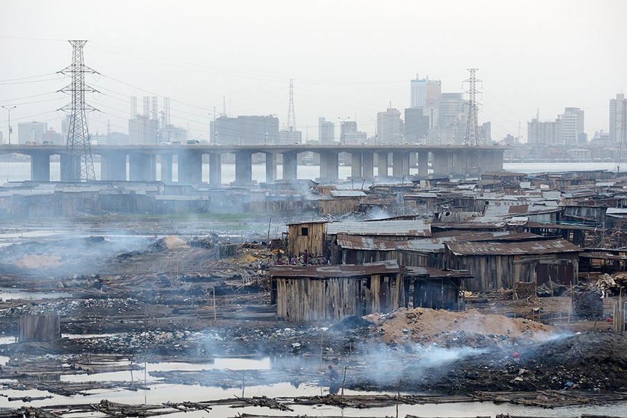 Makoko is a slum neighbourhood located in Lagos. The community, which initially was founded as a fishing village, eventually developed into a slum as a result of population explosion. March 16, 2016 in Lagos, Nigeria.