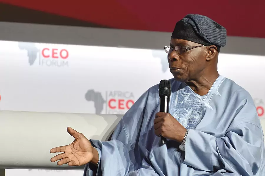 Former Nigerian President Olusegun Obasanjo attends the Africa CEO Forum as part of the panel on economic recovery on March 27, 2018 in Abidjan, Ivory Coast.