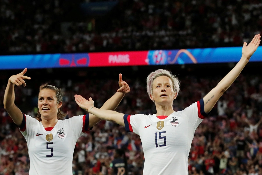 Megan Rapinoe celebrates scoring the United States' second goal in quarter-final game against France.