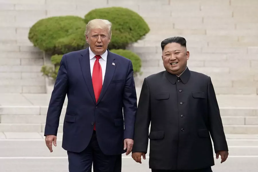 U.S. President Donald Trump meets with North Korean leader Kim Jong-un at the demilitarized zone separating the two Koreas, in Panmunjom, South Korea, on June 30, 2019. 